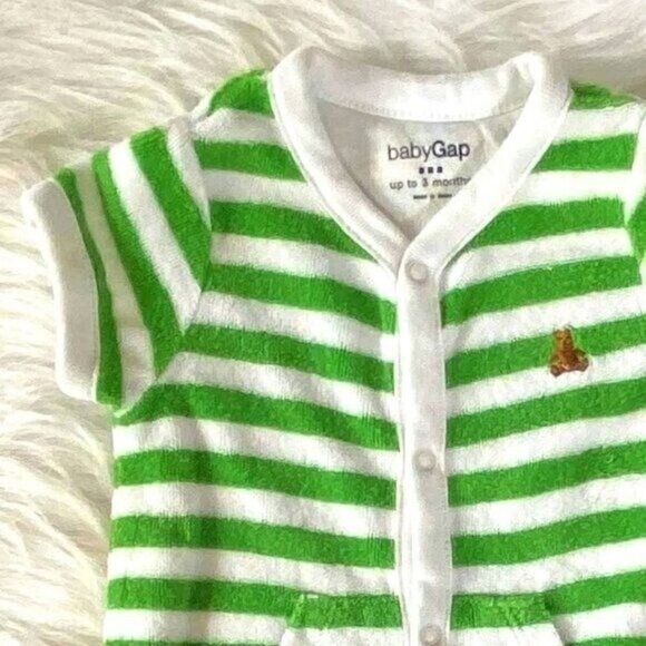Baby Gap Green & White Terrycloth Summer Romper 0/3M 0 to 3 Month - Picture 2 of 4